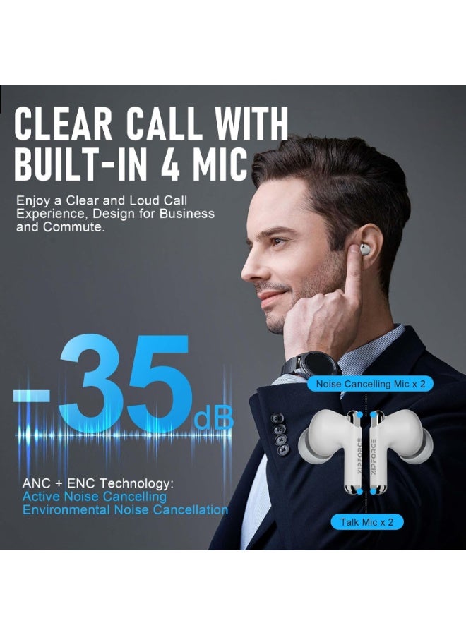 ZIPFORCE True Wireless Earbuds, Fully In-Ear Bluetooth 5.3 Headphones 4-Mics ANC ENC Clear Call, Bluetooth Earbuds Touch Control 40 Playtime, IPX6 Waterproof TWS, Light-Weight Earphones, White - Image 3