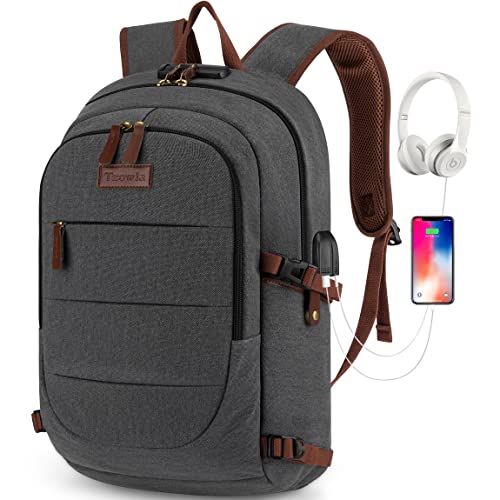 Tzowla Canvas Laptop Backpack-Anti Theft Bag for Men Women,Rucksack Fits 15.6Inch Laptop, Work Travel with USB Charging Port and Lock - Image 1