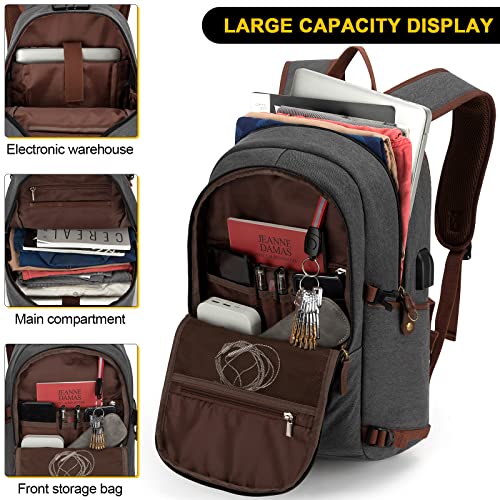 Tzowla Canvas Laptop Backpack-Anti Theft Bag for Men Women,Rucksack Fits 15.6Inch Laptop, Work Travel with USB Charging Port and Lock - Image 4
