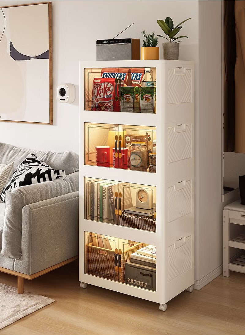 Old_Feller Multilayer Folding Storage Cabinet, Transparent Plastic With Pulley, Clothing， Shoes, Hats and Bags Storage Cabinet, Cosmetic Storage Box，Coffee, Milk, Drinks, Snacks Storage box,45x93x30cm, 4 layers - Image 1