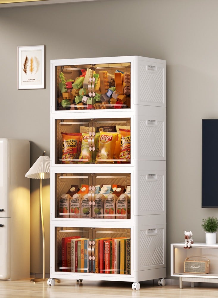 Old_Feller Multilayer Folding Storage Cabinet, Transparent Plastic With Pulley, Clothing， Shoes, Hats and Bags Storage Cabinet, Cosmetic Storage Box，Coffee, Milk, Drinks, Snacks Storage box,45x93x30cm, 4 layers - Image 2