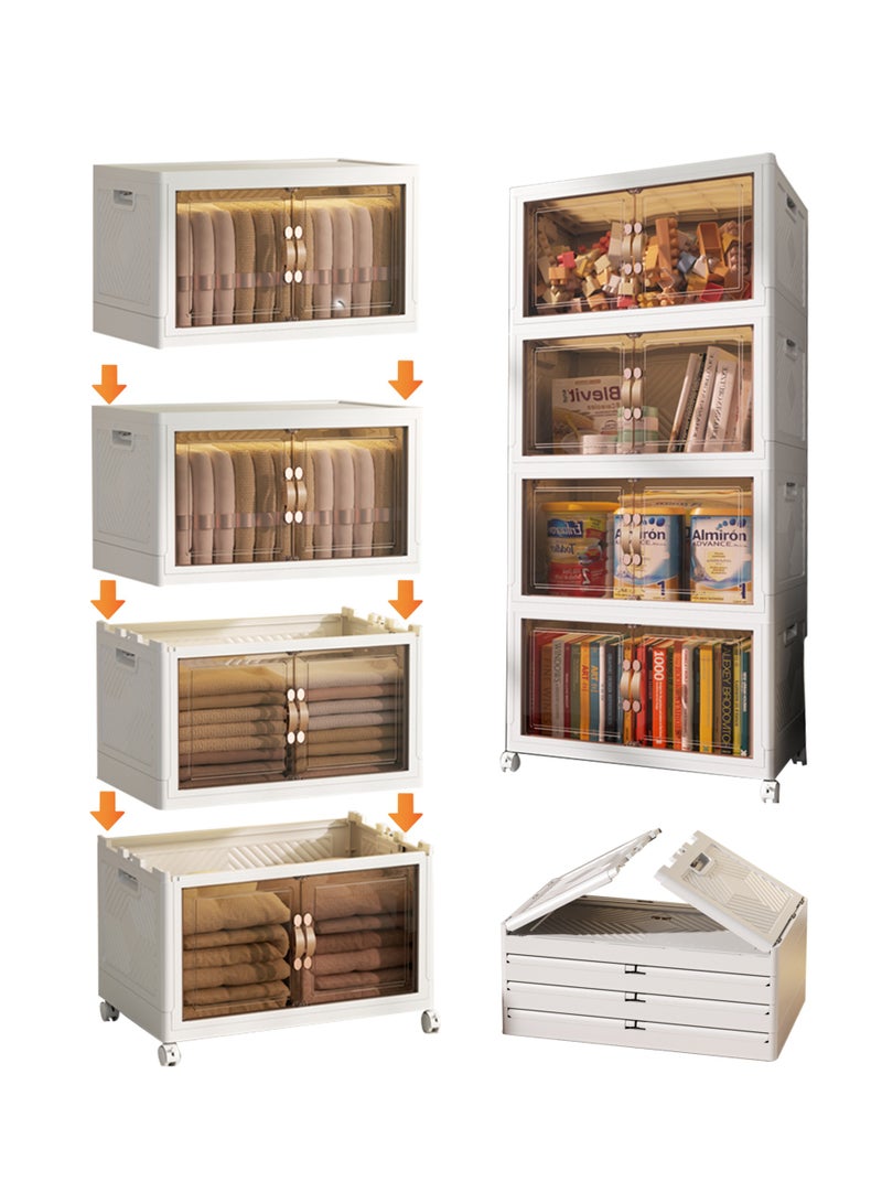 Old_Feller Multilayer Folding Storage Cabinet, Transparent Plastic With Pulley, Clothing， Shoes, Hats and Bags Storage Cabinet, Cosmetic Storage Box，Coffee, Milk, Drinks, Snacks Storage box,45x93x30cm, 4 layers - Image 4