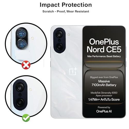 FabeKee Camera Lens Frame Glass Compatible with Tempered Glass Aluminum Alloy Frame Individual Camera Lens Protector Cover (Black, OnePlus Nord CE5) - Image 2