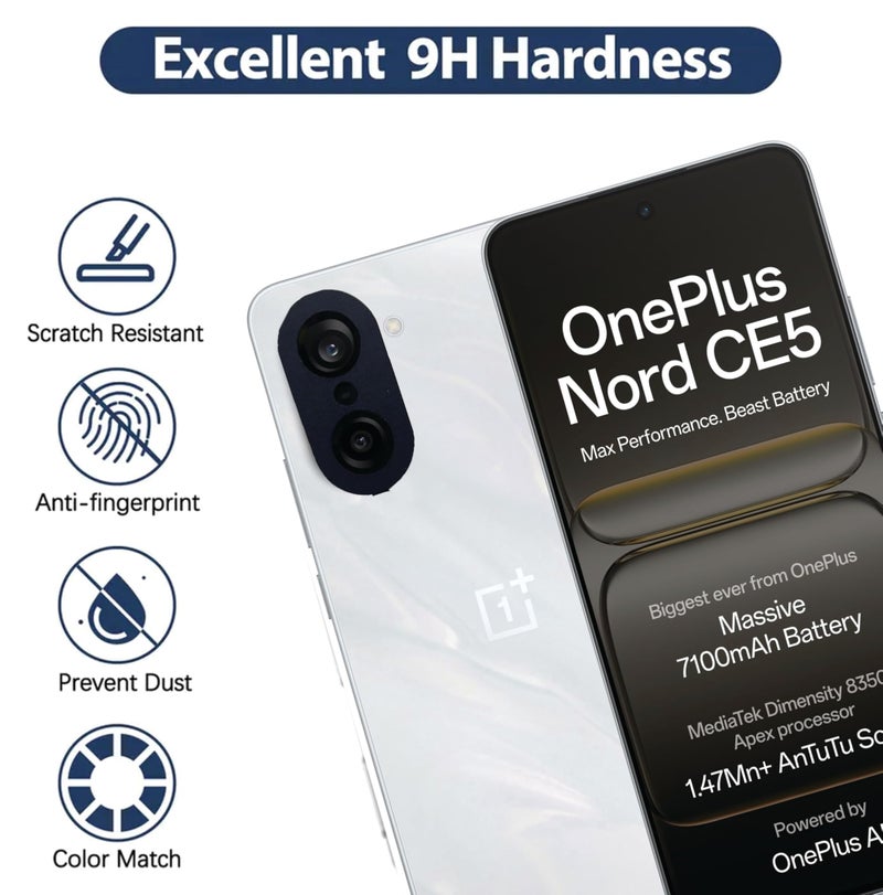 FabeKee Camera Lens Frame Glass Compatible with Tempered Glass Aluminum Alloy Frame Individual Camera Lens Protector Cover (Black, OnePlus Nord CE5) - Image 3