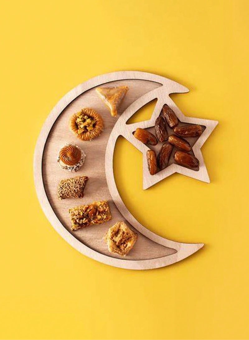 Wooden Ramadan Dessert Tray – Crescent Moon and Star Design Serving Platter for Dates, Sweets, and Food Display – Ideal for Iftar, Eid Parties, Weddings, and Islamic Home Decor - Image 4