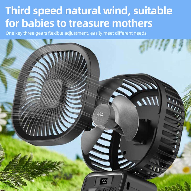 Stroller Fan with Flexible Tripod Clip on for Baby LED Display 5000mAh Battery Operated Oscillating Mini Clip Fan with Night Light 3 Speeds Rechargeable Handheld Desk Cooling Fan for Car Seat Crib - Image 4