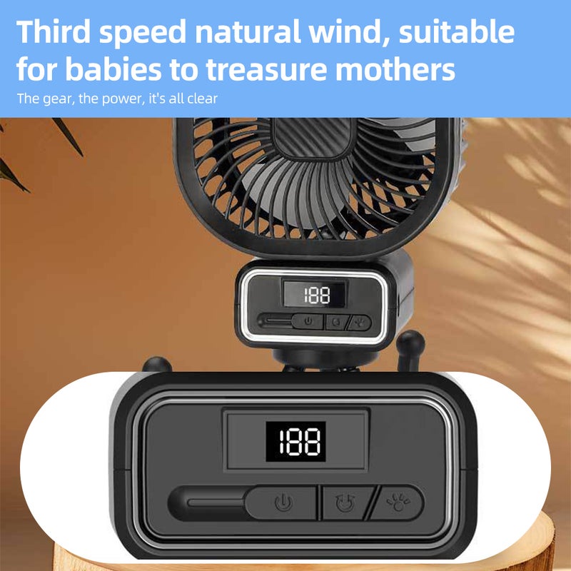 Stroller Fan with Flexible Tripod Clip on for Baby LED Display 5000mAh Battery Operated Oscillating Mini Clip Fan with Night Light 3 Speeds Rechargeable Handheld Desk Cooling Fan for Car Seat Crib - Image 5