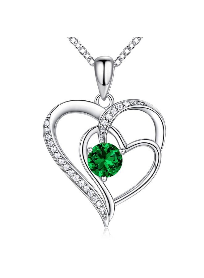 NINAMAID Heart Necklace, 18K White Gold Emerald Birthstone Necklace For Women Sterling Silver Diamond Necklaces Jewelry Birthday Gifts For Mom - Image 1