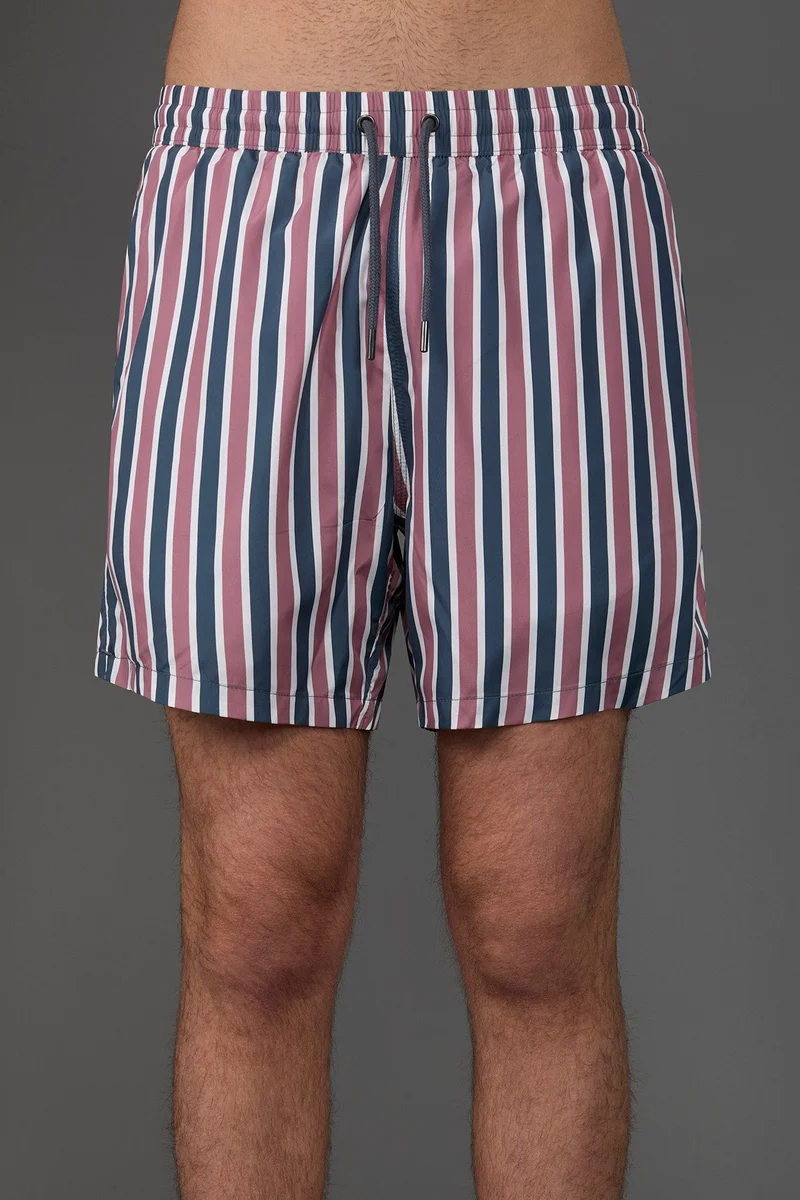 Men's swimwear with vertical striped pattern - Dk Blue/Mauve
