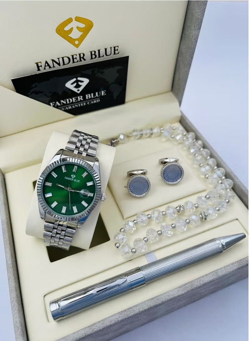 FANDER BLUE Men's set consisting of 4 pieces - watch - rosary - cufflinks - and pen