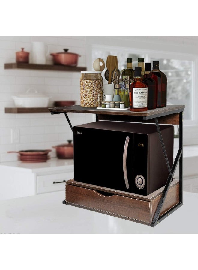 NANAO رف ميكروويف مع درجين للكونتر توب، رف خباز مطبخي لتنظيم تخزين التوابل، وحدة رفوف قائمة بذاتها بإطار معدني وقمة خشبية - Image 3