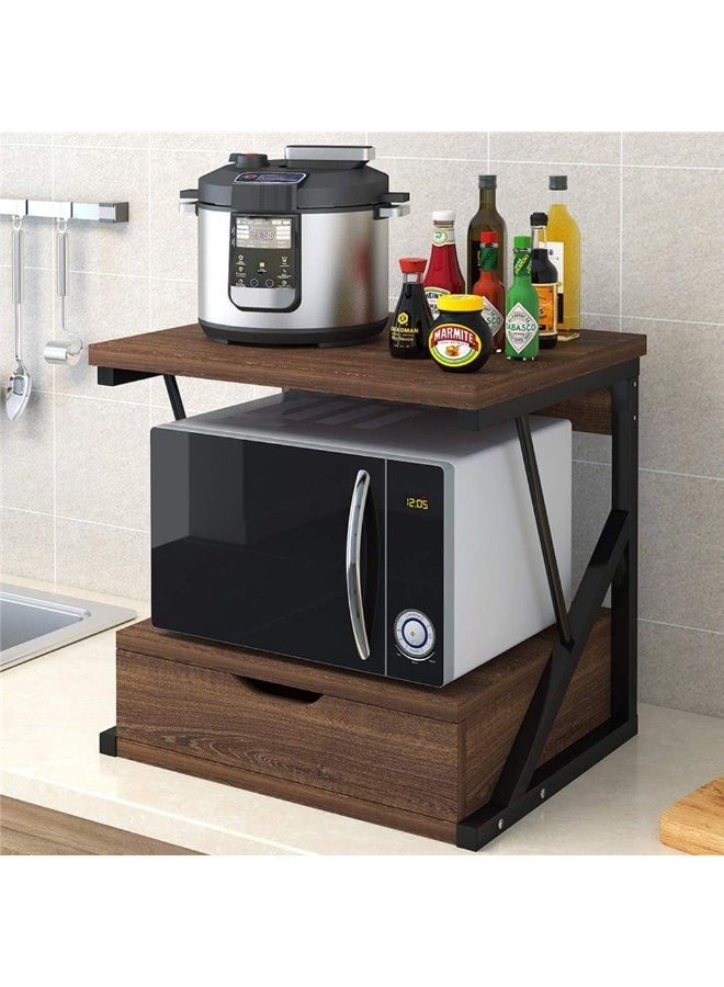 NANAO رف ميكروويف مع درجين للكونتر توب، رف خباز مطبخي لتنظيم تخزين التوابل، وحدة رفوف قائمة بذاتها بإطار معدني وقمة خشبية - Image 1