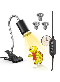 Reptile Heat Lamp, Timing Turtle Light Uvb/Uva Basking Spot Lamp With Clip, Turtle Habitat Aquarium Basking Lamp For Reptile Turtle Lizard SnakeE27 50W 3 Bulbs Includes