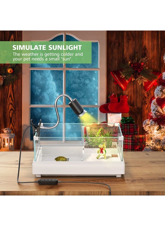 Silicar - Reptile Heat Lamp, Timing Turtle Light Uvb/Uva Basking Spot Lamp With Clip, Turtle Habitat Aquarium Basking Lamp For Reptile Turtle Lizard SnakeE27 50W 3 Bulbs Includes - Image 1