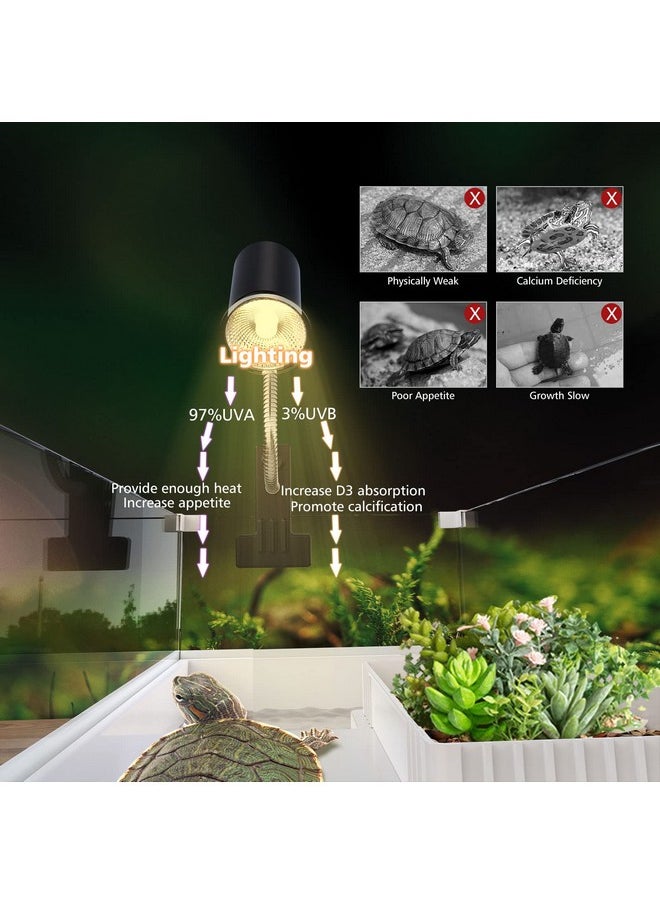 Silicar - Reptile Heat Lamp, Timing Turtle Light Uvb/Uva Basking Spot Lamp With Clip, Turtle Habitat Aquarium Basking Lamp For Reptile Turtle Lizard SnakeE27 50W 3 Bulbs Includes - Image 1