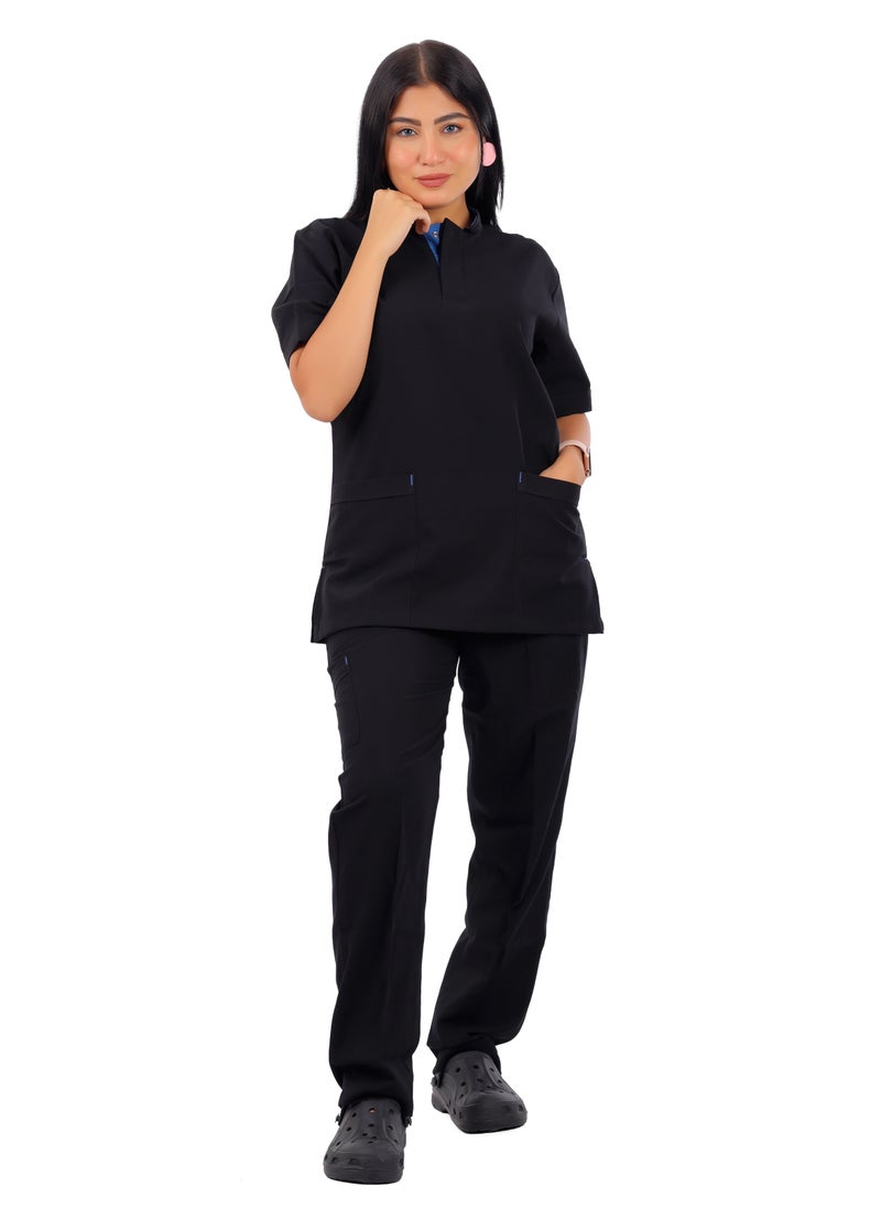 APEX Royal Scrub 1/2 Sleeve Female Black LIN Press button  - Image 1