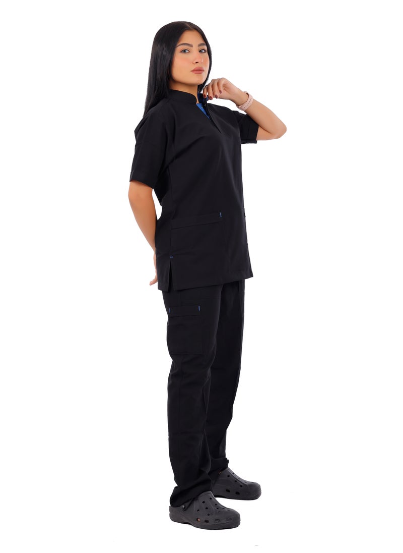APEX Royal Scrub 1/2 Sleeve Female Black LIN Press button  - Image 2