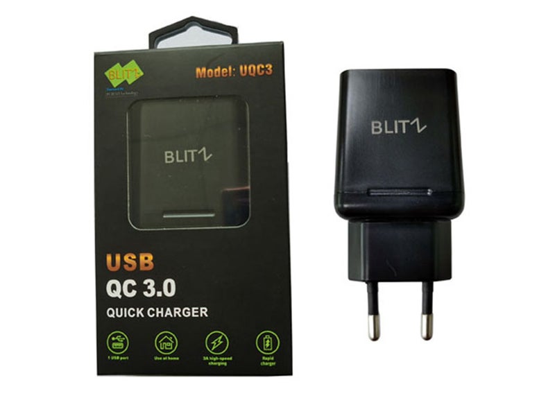 BLITZ UQC3 USB Wall Charger 3A - Quick Charge, High Efficiency- Black - Image 2