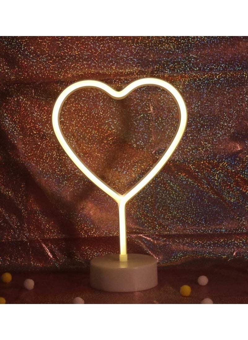 Generic LED Warm White Love Shaped Neon Signs Light with Base Battery Operated USB Powered Home Ramadan Decoration Lighting for Home Hotel Bedroom Store Decoration Night Light Home Lighting  - Image 1