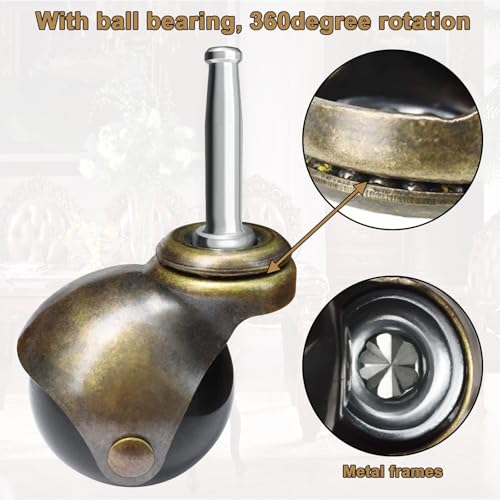 AAGUT 2" Ball Casters Stem Caster Wheels Set of 4 with 5/16" x 1-1/2" (8 x 38mm) with Metal Sockets Replacement Vintage Antique Swivel Wheel for Sofa, Chair, Cabinet - Image 4