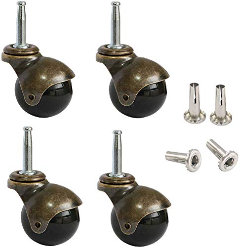 AAGUT 2" Ball Casters Stem Caster Wheels Set of 4 with 5/16" x 1-1/2" (8 x 38mm) with Metal Sockets Replacement Vintage Antique Swivel Wheel for Sofa, Chair, Cabinet - Image 1