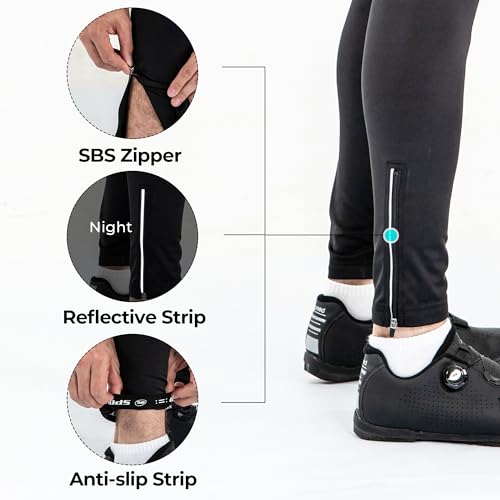sponeed Bike Man Padded Pants Fleeced Pro Cyclist Long Tights Road Biking Moisture Wicking Ride Gear US S Green - Image 5
