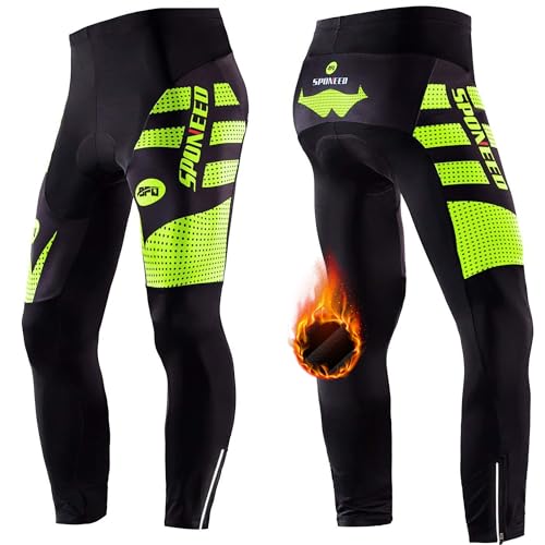 sponeed Bike Man Padded Pants Fleeced Pro Cyclist Long Tights Road Biking Moisture Wicking Ride Gear US S Green - Image 4