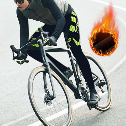sponeed Bike Man Padded Pants Fleeced Pro Cyclist Long Tights Road Biking Moisture Wicking Ride Gear US S Green - Image 3