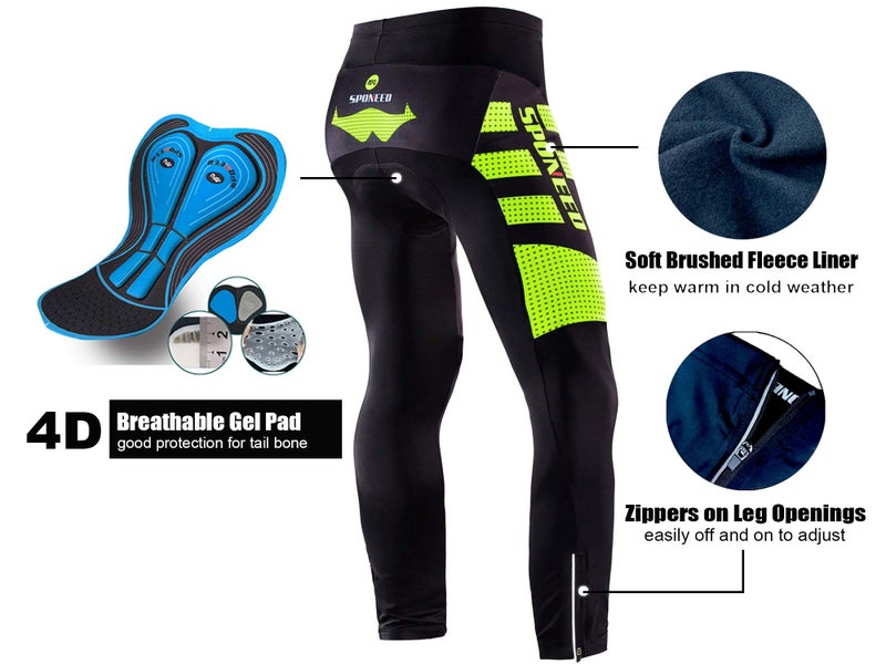 sponeed Bike Man Padded Pants Fleeced Pro Cyclist Long Tights Road Biking Moisture Wicking Ride Gear US S Green - Image 2