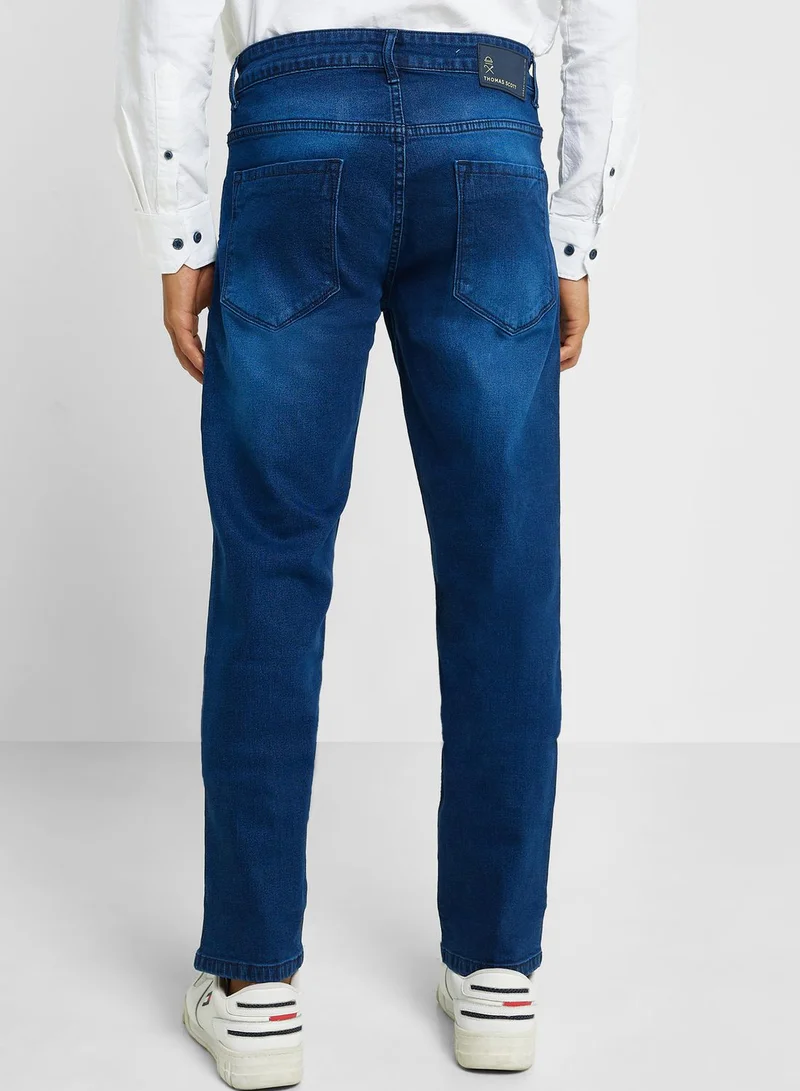 توماس سكوت Thomas Scott Men Smart Regular Fit Light Fade Stretchable Jeans