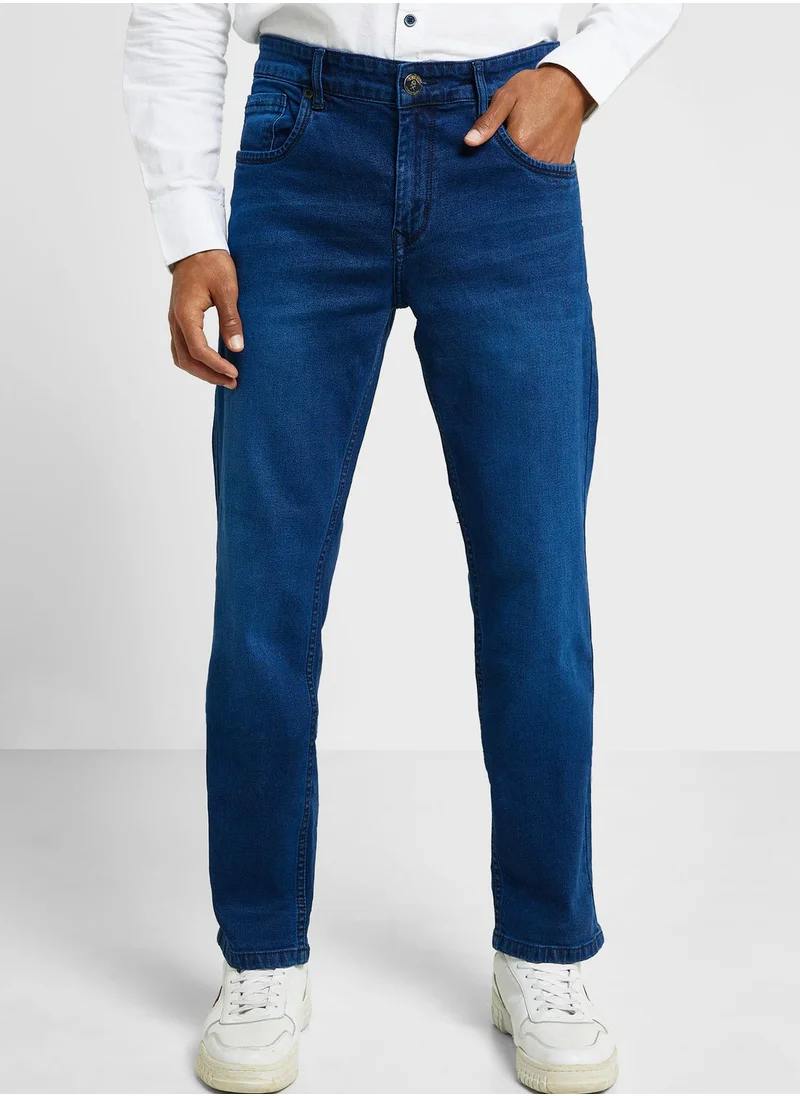 توماس سكوت Thomas Scott Men Smart Regular Fit Light Fade Stretchable Jeans