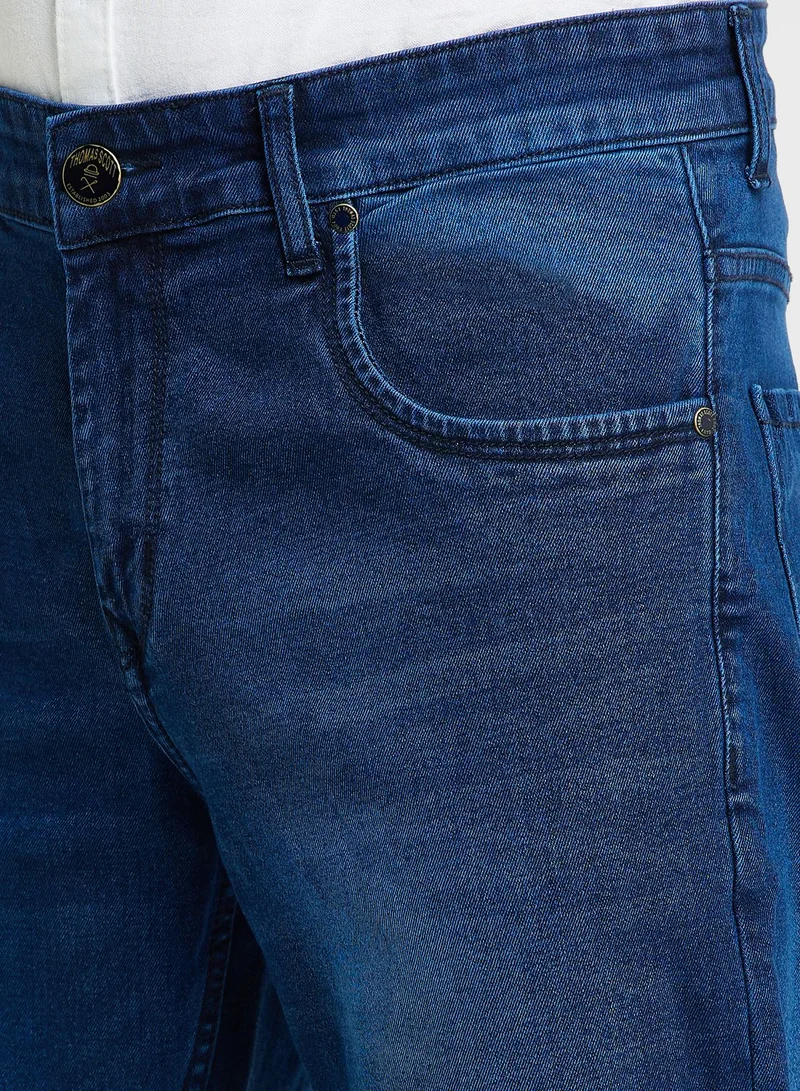 توماس سكوت Thomas Scott Men Smart Regular Fit Light Fade Stretchable Jeans