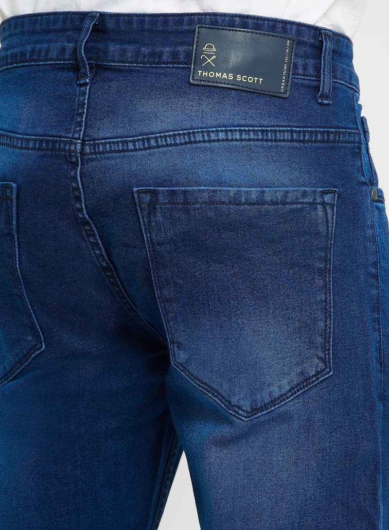 توماس سكوت Thomas Scott Men Smart Regular Fit Light Fade Stretchable Jeans