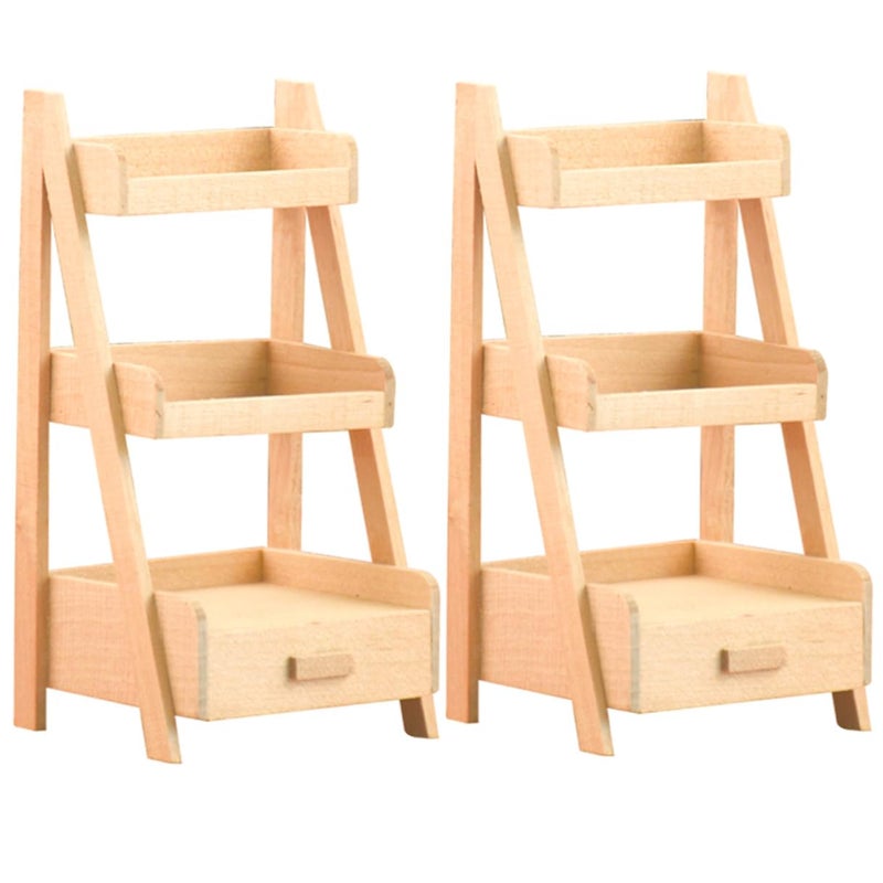 Miniature Dollhouse Shelf Set 2Pcs Decorative Mini Furniture Desktop Display - Image 2