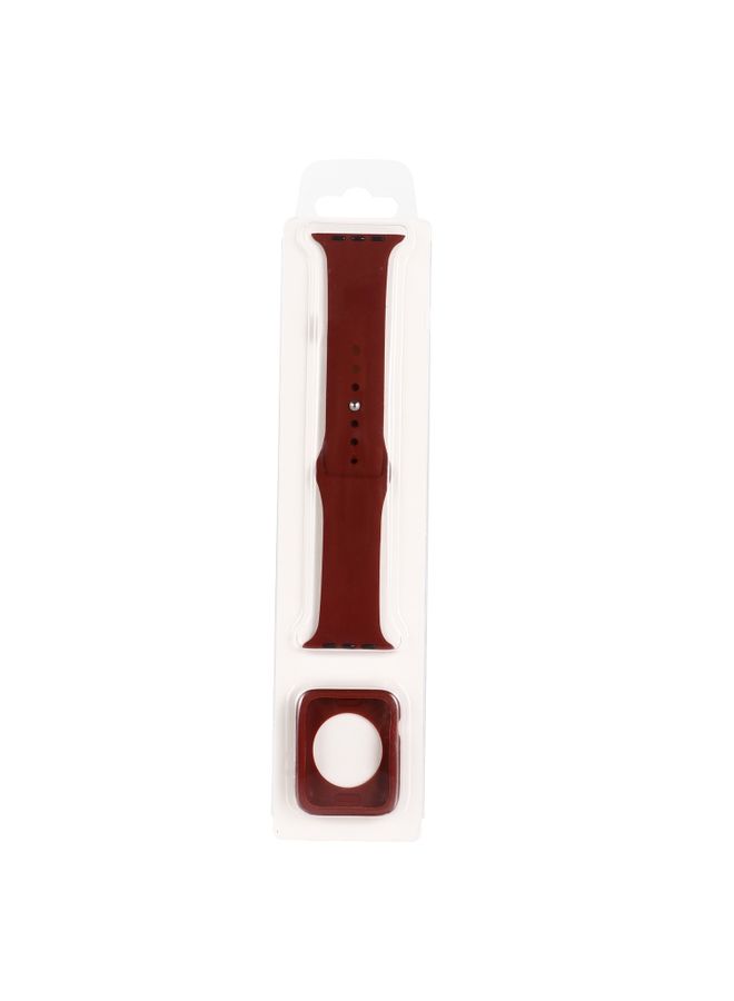 BURAQ Protective Cover Silicone Watch Band + Watch Protective Case Set For Apple Watch Series 3 & 2 & 1 38mm(Wine Red)