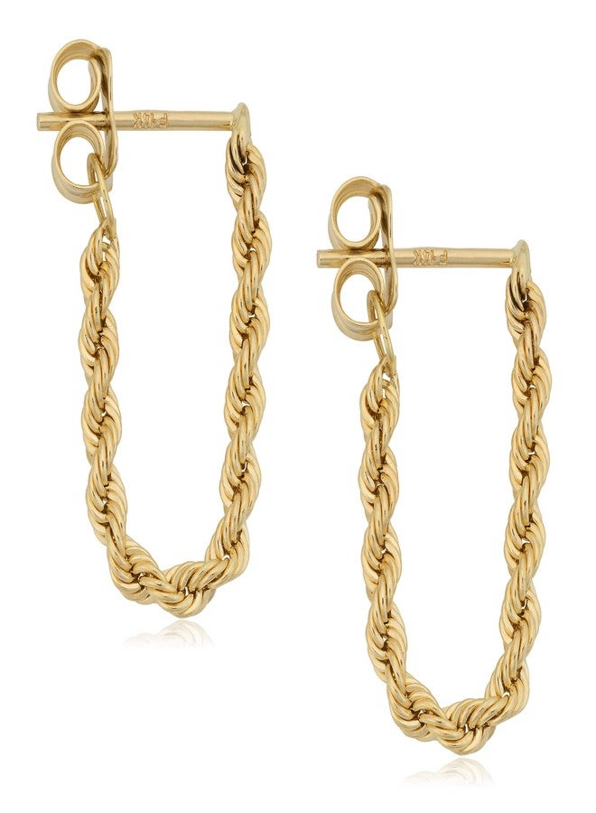 كول جوليري أقراط سلسلة حبل من الذهب الأصفر عيار 14 قيراطًا من Kooljewelry - Image 2