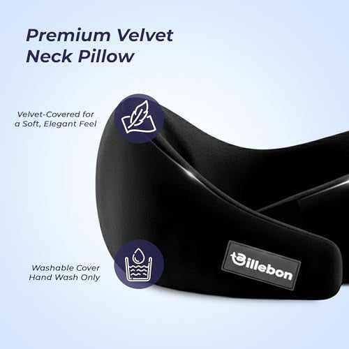 Billebon Gel Infused Memory Foam Neck Pillow, Travel Pillow with Adjustable Velcro Straps, Neck Pillow for Travelling & Flight Travel, Ergonomic Support for Comfort & Pain Relief (Black Combo) - Image 3