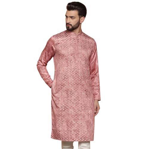 KISAH Nehru Jacket for Men – Embroidery Cotton Blend Modi Jacket | Ethnic & Formal Waist Coat for Weddings, Parties & Office Wear Pink - Image 1