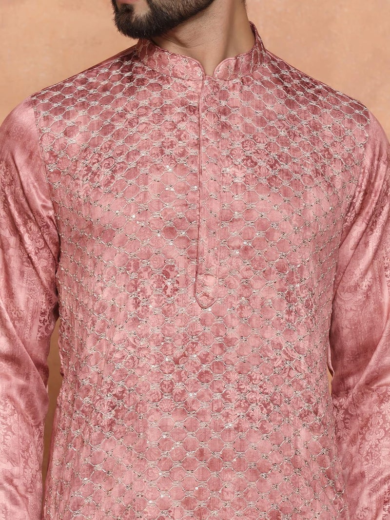 KISAH Nehru Jacket for Men – Embroidery Cotton Blend Modi Jacket | Ethnic & Formal Waist Coat for Weddings, Parties & Office Wear Pink - Image 3