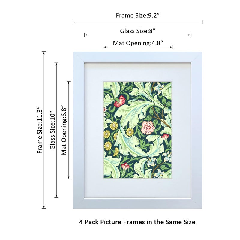 DEKWINN 8x10 Picture Frame Set of 4 Made of Solid Wood Photo Frame with Real Glass for Pictures 5x7 with Mat or 8x10 Without Mat  Wall Mount or Tabletop Gallery Photo Frames in White - Image 2