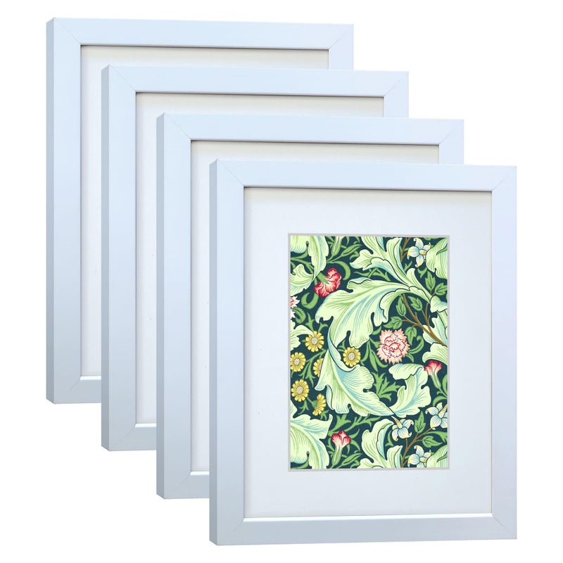 DEKWINN 8x10 Picture Frame Set of 4 Made of Solid Wood Photo Frame with Real Glass for Pictures 5x7 with Mat or 8x10 Without Mat  Wall Mount or Tabletop Gallery Photo Frames in White - Image 1