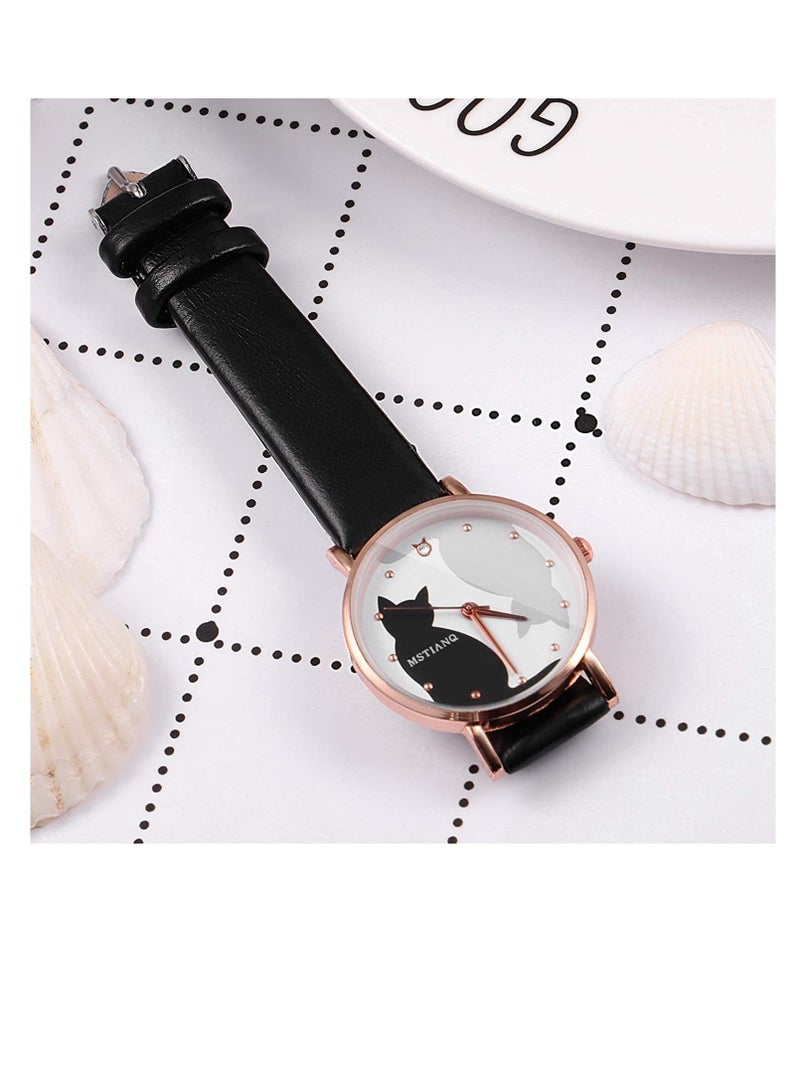 Excefore Women's Watches lovely Cartoon Cat Wrist Watches Girls Simple Harajuku Style Belt Quartz Women's Watch for Girls Ladies Women Students Creative Quartz Wristwatches Woman Bracelet - Image 5