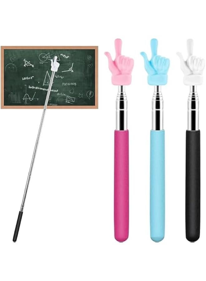 3 Telescopic Teachers Pointer Extendable Hand Finger Pointer Stick Retractable Teaching Baton for School Mini Collaible Stainless Steel Finger Reading Stick for Kids Students - Image 1