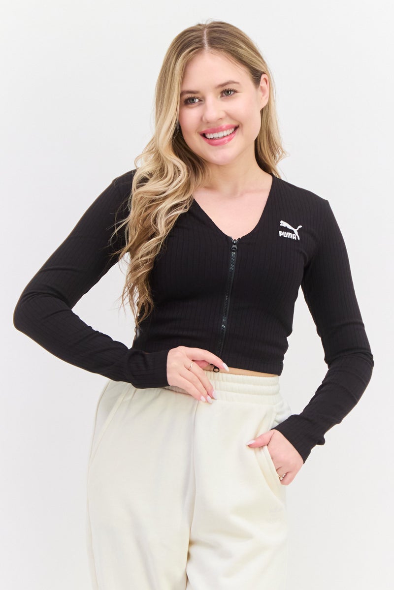 PUMA ملابس رياضية نسائية بأكمام طويلة مناسبة بشعار مطرز، خارجي، أسود - Image 1
