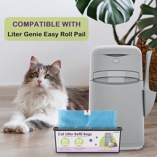 AYKEME 100 Cat Litter Refill Roll Bags Compatible with Litter Genie Easy Roll Pail | Odor-Control & Long-Lasting Refills | 4 Pack (100 Bags Total) - Image 2