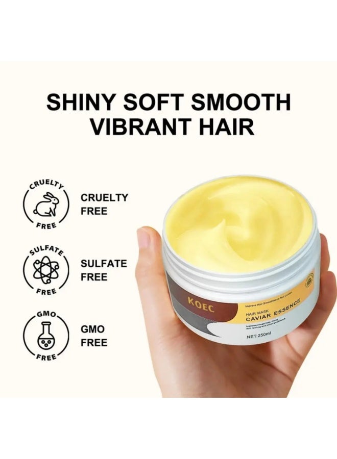 KOEC 250ml Hair Mask Caviar Essence Deep Repair Conditioning Argan Oil Collagen Hair Mask Essence for Dry Damaged Hair Hydrating Nourishing and Deep Repair Conditioning Treatment Soft and Shiny Hair Cream - Image 2