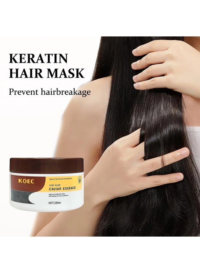 KOEC 250ml Hair Mask Caviar Essence Deep Repair Conditioning Argan Oil Collagen Hair Mask Essence for Dry Damaged Hair Hydrating Nourishing and Deep Repair Conditioning Treatment Soft and Shiny Hair Cream - Image 4