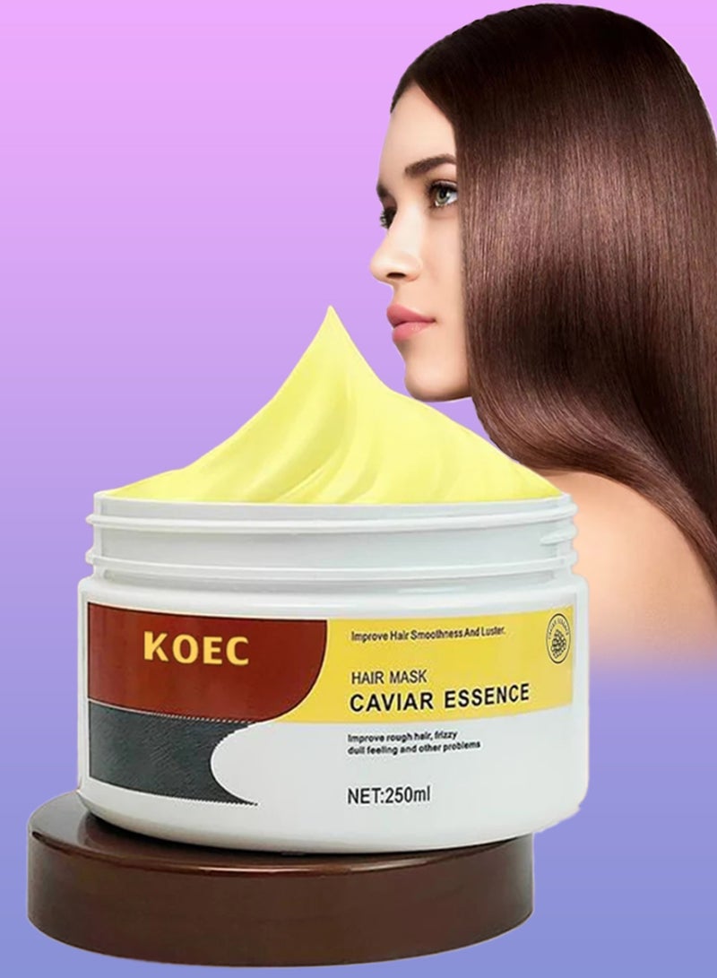KOEC 250ml Hair Mask Caviar Essence Deep Repair Conditioning Argan Oil Collagen Hair Mask Essence for Dry Damaged Hair Hydrating Nourishing and Deep Repair Conditioning Treatment Soft and Shiny Hair Cream - Image 1