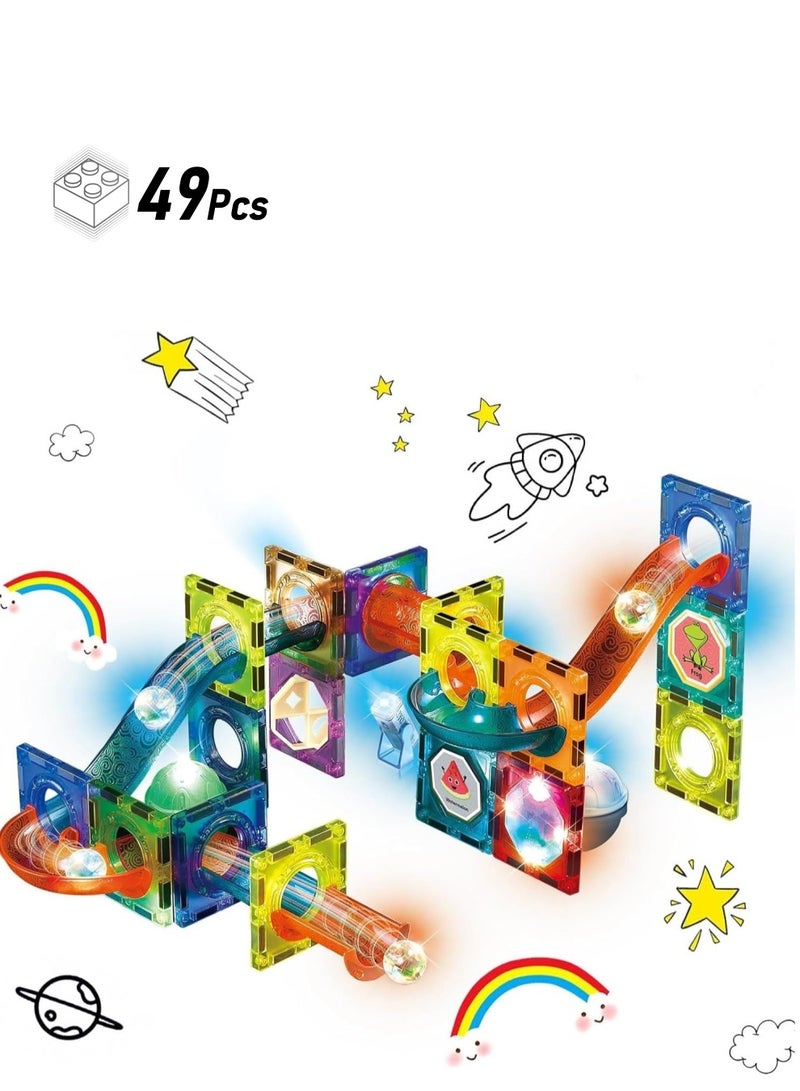 Light Magnetic Tiles Building Blocks for Kids,3D Clear Educational STEM Building Toys,Magnetic Marble Run Blocks Toy,Educational for Kids 3-10+ Boys Girls,Creativity beyond Imagination (49PCS) - Image 1