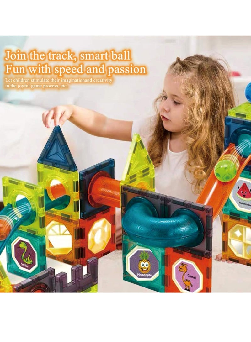 Light Magnetic Tiles Building Blocks for Kids,3D Clear Educational STEM Building Toys,Magnetic Marble Run Blocks Toy,Educational for Kids 3-10+ Boys Girls,Creativity beyond Imagination (49PCS) - Image 2